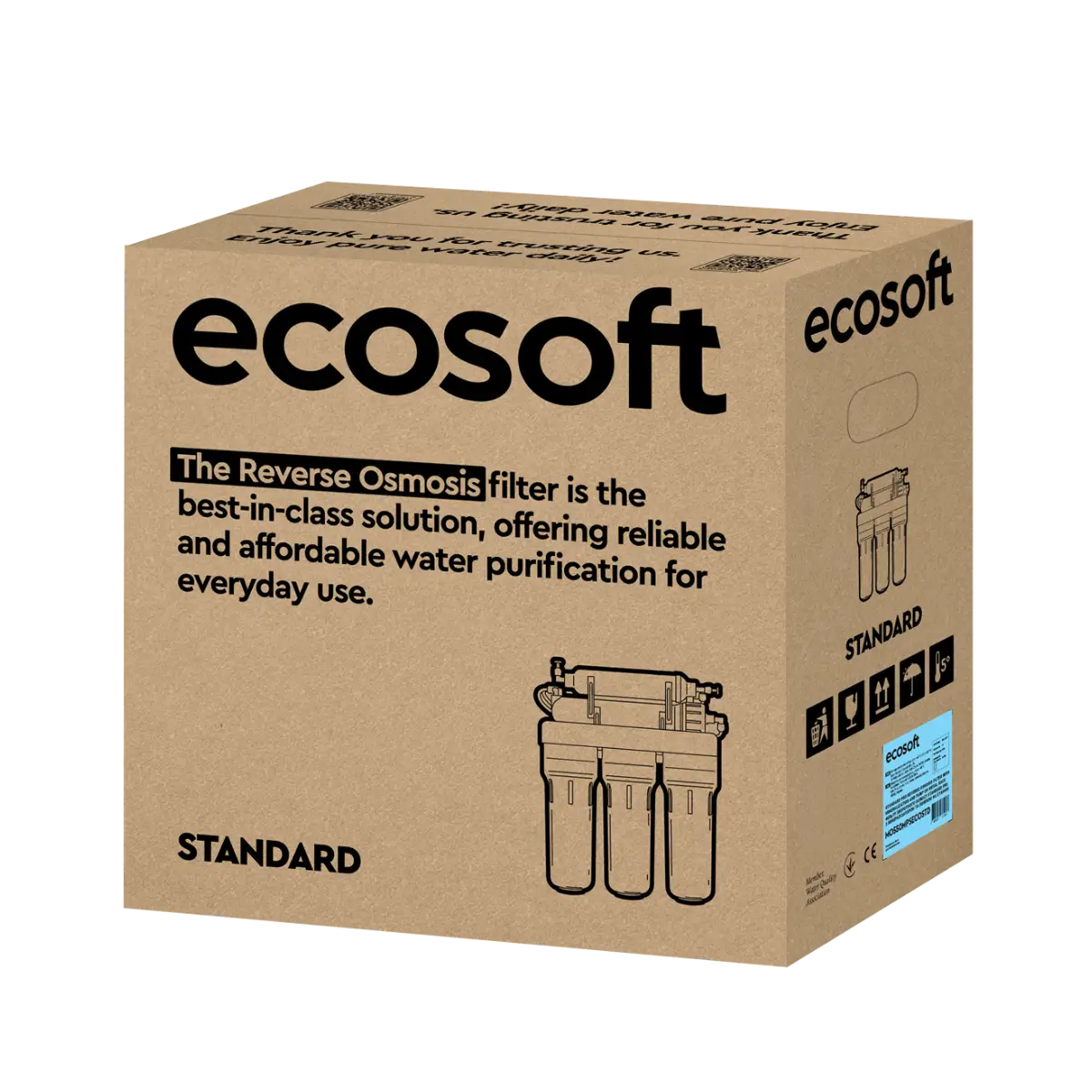 Ecosoft Standard PRO reverse osmosis filter with mineralization and pump on metal rack