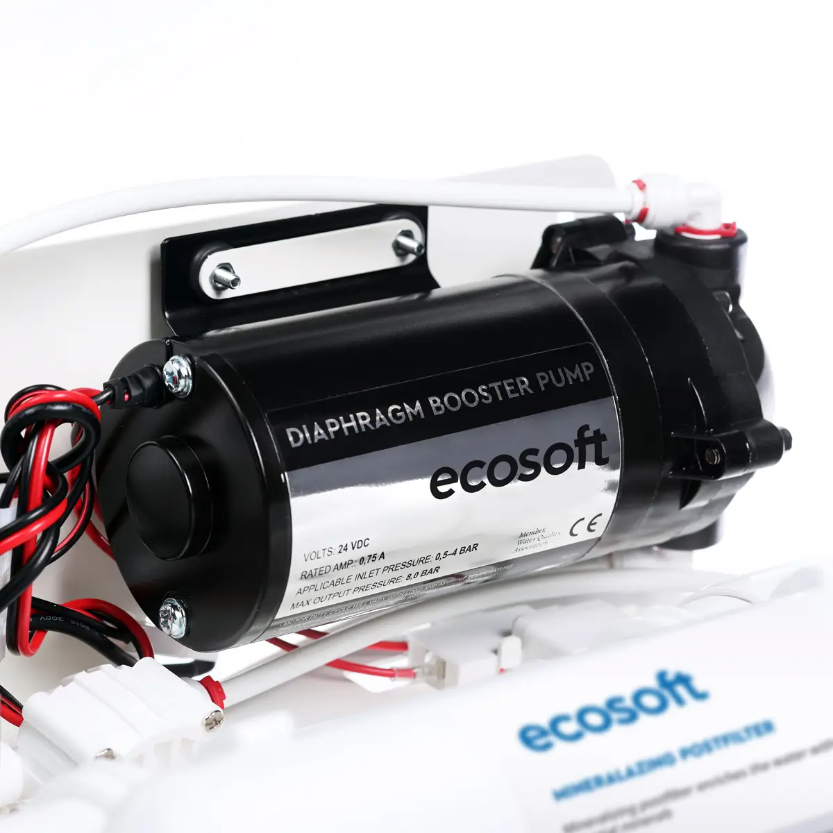 Ecosoft Standard PRO reverse osmosis filter with mineralization and pump on metal rack