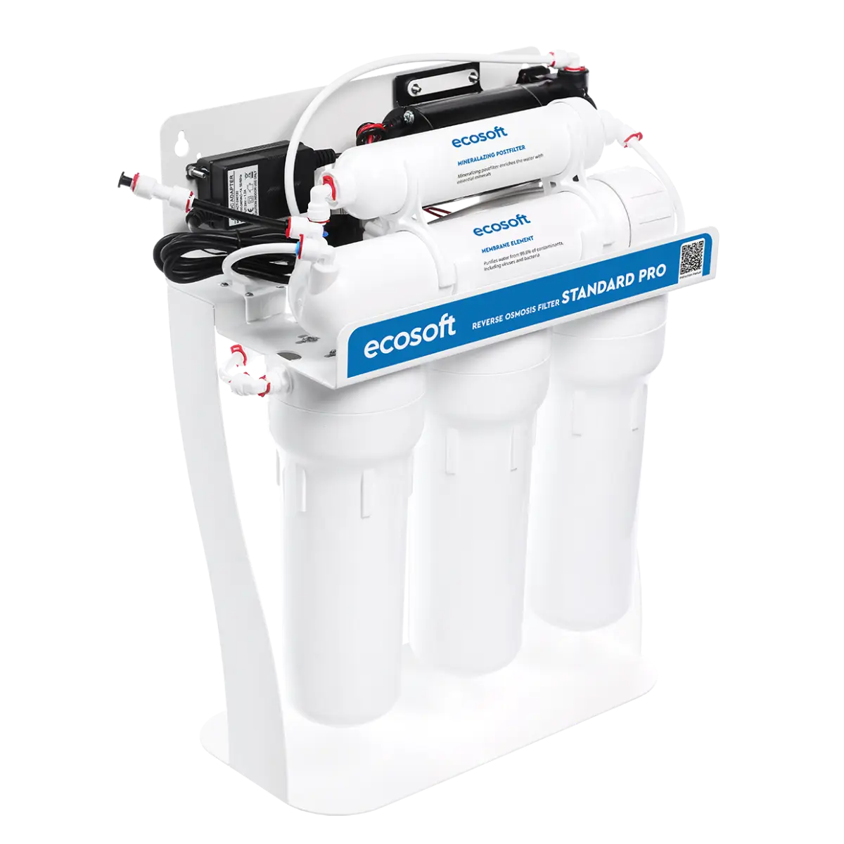 Ecosoft Standard PRO reverse osmosis filter with mineralization and pump on metal rack