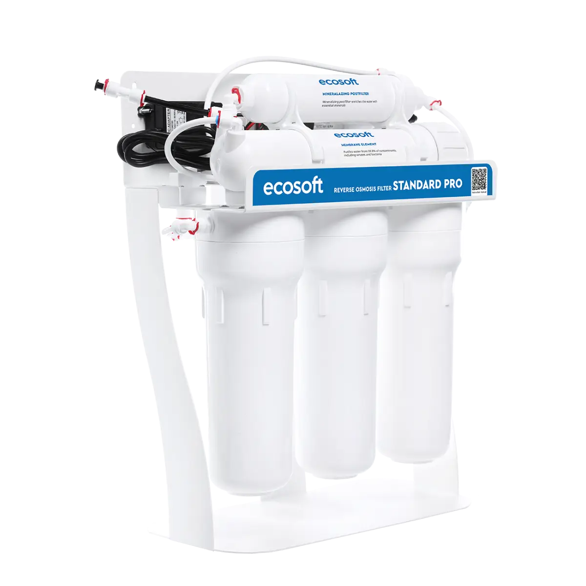 Ecosoft Standard PRO reverse osmosis filter with mineralization and pump on metal rack