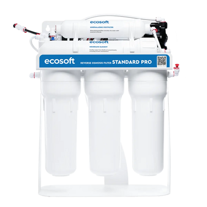 Ecosoft Standard PRO reverse osmosis filter with mineralization and pump on metal rack