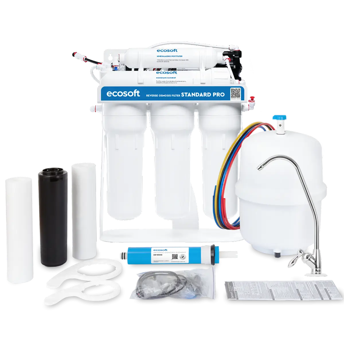 Ecosoft Standard PRO reverse osmosis filter with mineralization and pump on metal rack