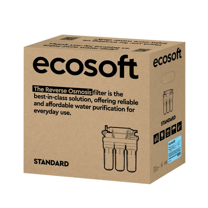 Ecosoft Standard PRO reverse osmosis filter with mineralization and pump on metal rack